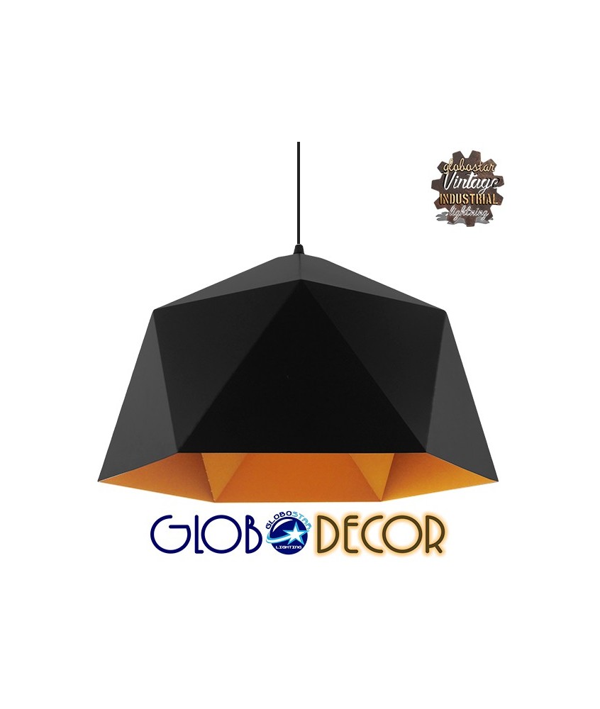GLOBOSTAR® HEXAGON 01195 Μοντέρνο Κρεμαστό Φωτιστικό Οροφής με Ντουί 1 x E27 AC 220-240V IP20 - Μαύρο & Χρυσό - Μ46 x Π46 x Υ25cm